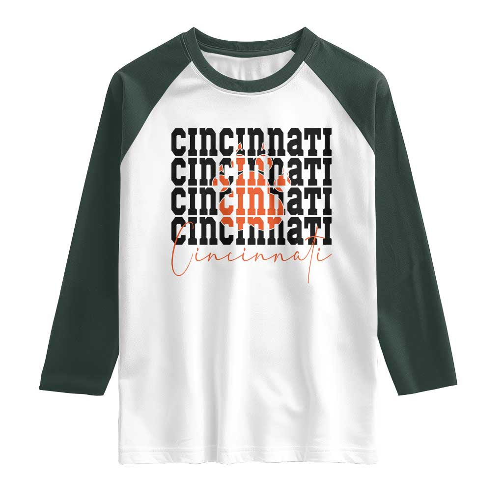 Cincinnati Tiger Paw Raglan Shirt Football Lover Gift TS12 White Dark Forest Green Print Your Wear