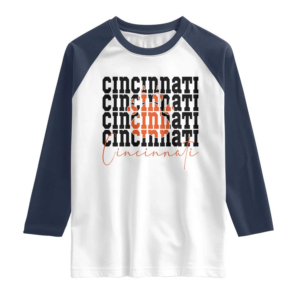 Cincinnati Tiger Paw Raglan Shirt Football Lover Gift TS12 White Navy Print Your Wear