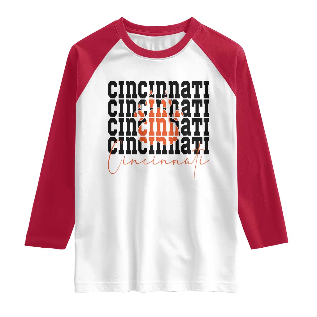 Cincinnati Tiger Paw Raglan Shirt Football Lover Gift TS12 White Red Print Your Wear