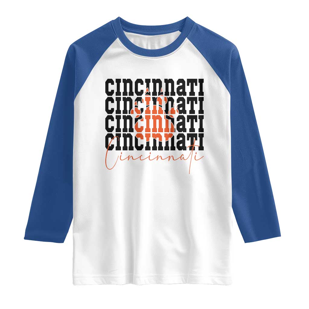 Cincinnati Tiger Paw Raglan Shirt Football Lover Gift TS12 White Royal Print Your Wear