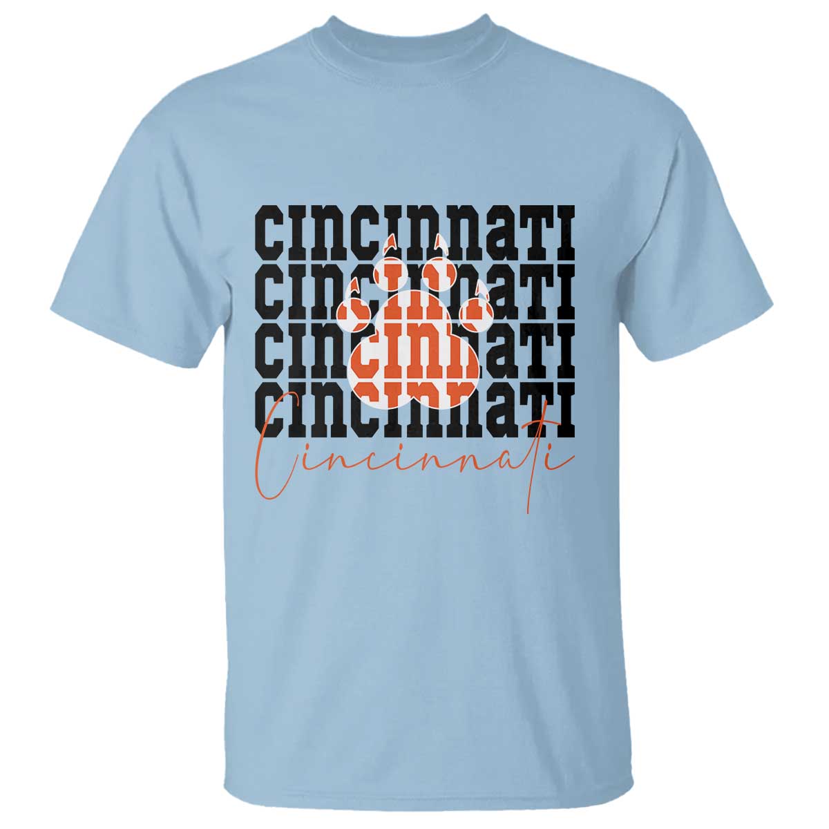 Cincinnati Tiger Paw T Shirt Football Lover Gift TS12 Light Blue Print Your Wear