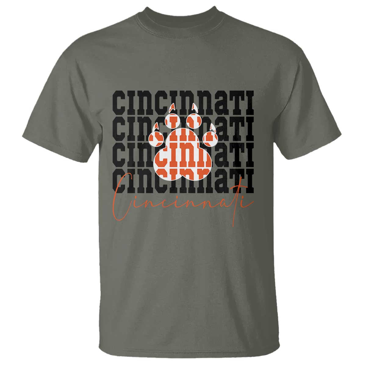 Cincinnati Tiger Paw T Shirt Football Lover Gift TS12 Military Green Print Your Wear
