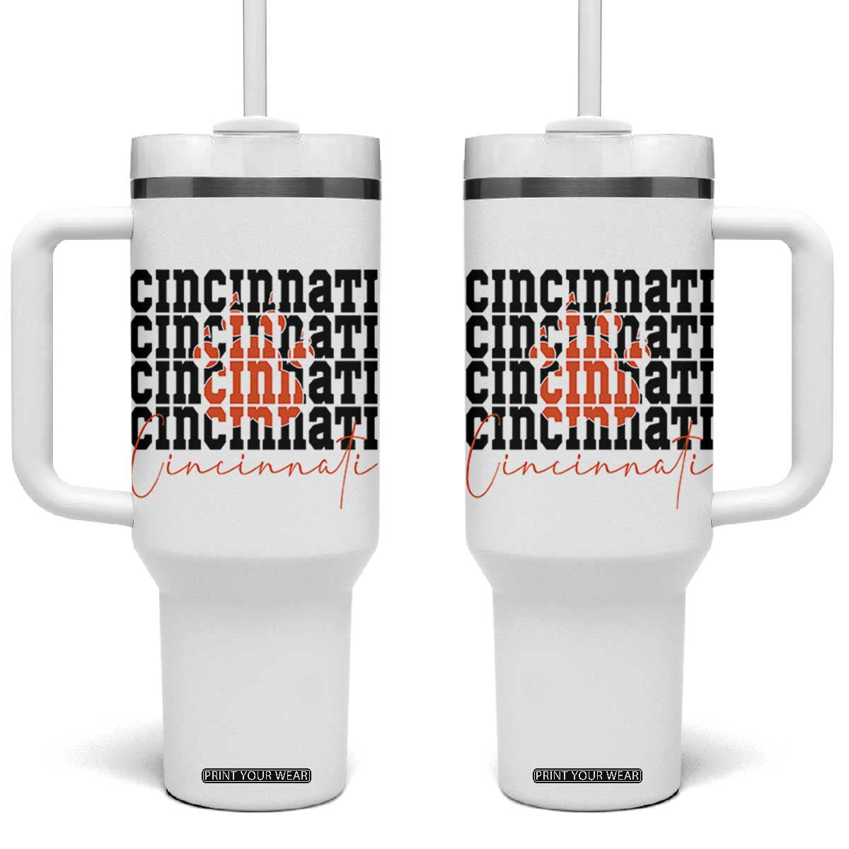 Cincinnati Tiger Paw Tumbler With Handle Football Lover Gift TS12 One Size: 40 oz White Print Your Wear
