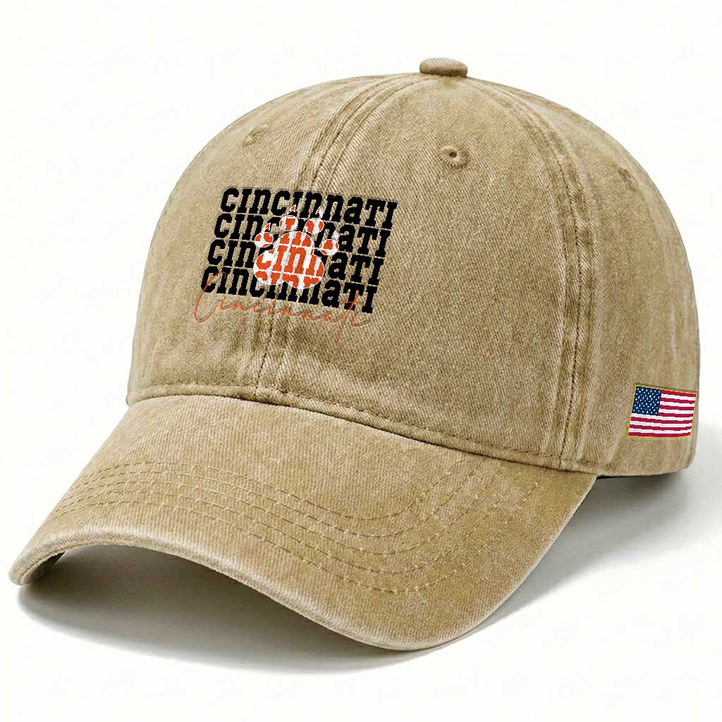 CF TGR Paw Football Lover Gift Washed Cotton Baseball Cap TS12 Print Your Wear
