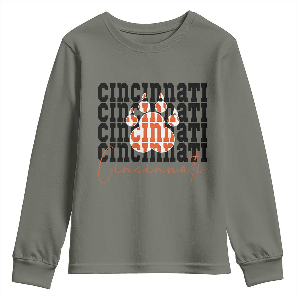 CF TGR Paw Football Lover Gift Youth Sweatshirt TS12 Military Green Print Your Wear