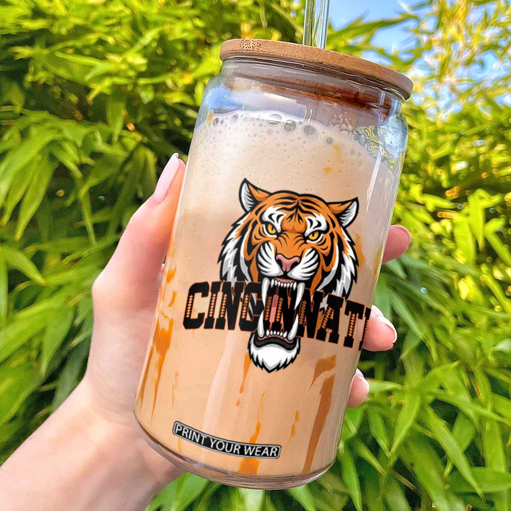 Roaring Cincinnati Tiger Football Glass Can Game Day Fans Gift TS12 White Print Your Wear