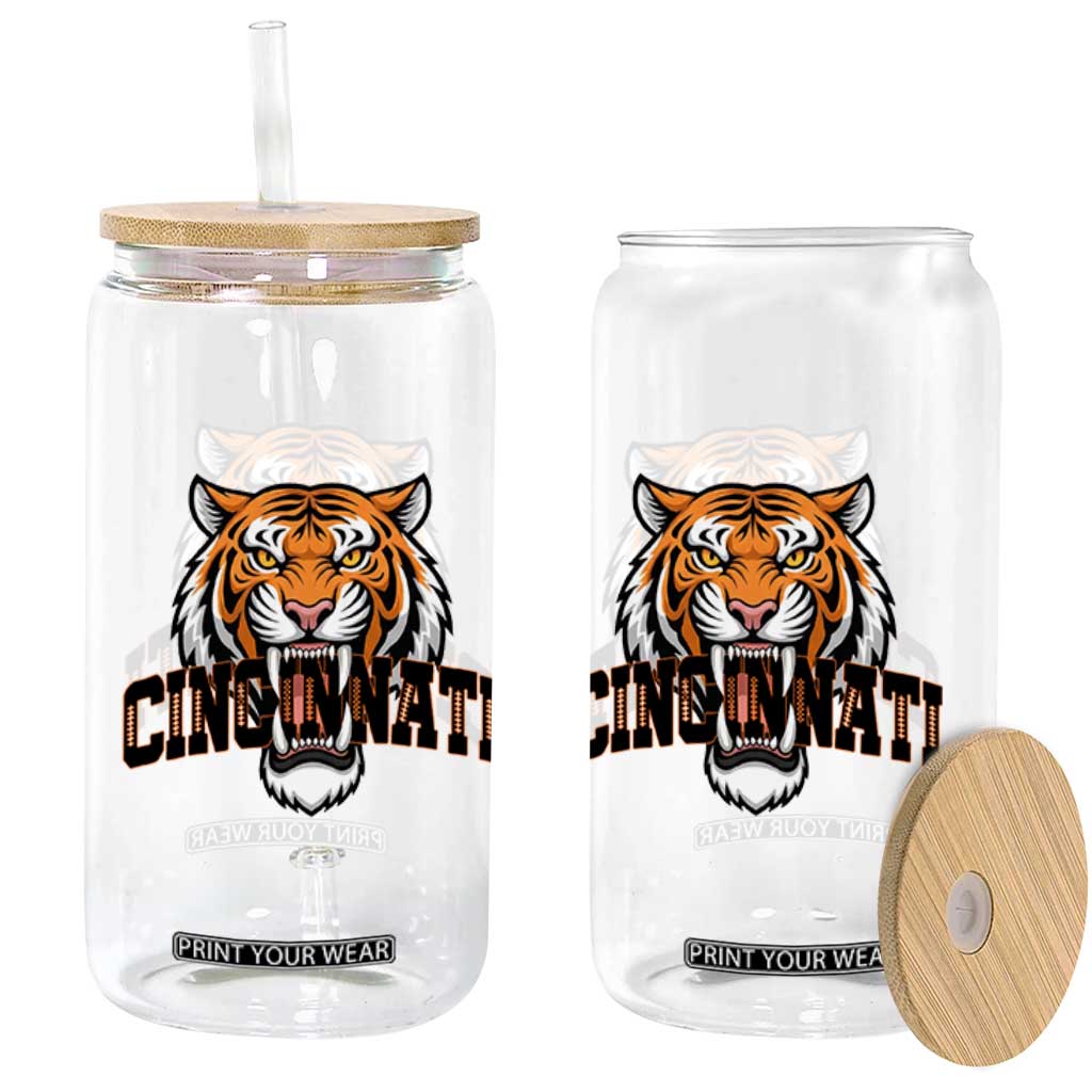 Roaring Cincinnati Tiger Football Glass Can Game Day Fans Gift TS12 Print Your Wear