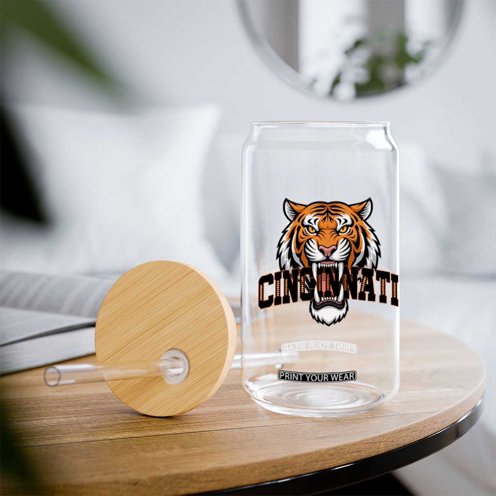 Roaring Cincinnati Tiger Football Glass Can Game Day Fans Gift TS12 Print Your Wear