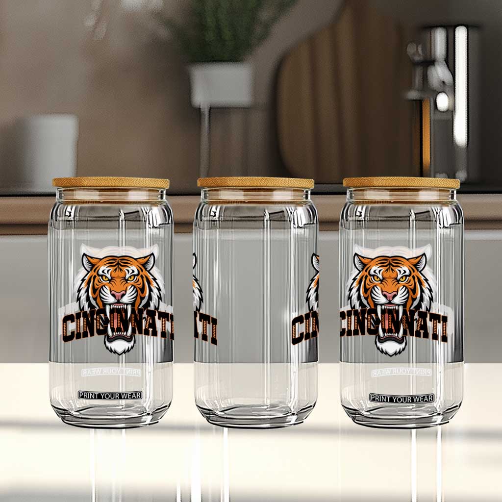 Roaring Cincinnati Tiger Football Glass Can Game Day Fans Gift TS12 Print Your Wear