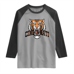 Roaring Cincinnati Tiger Football Raglan Shirt Game Day Fans Gift TS12 Sport Gray Black Print Your Wear