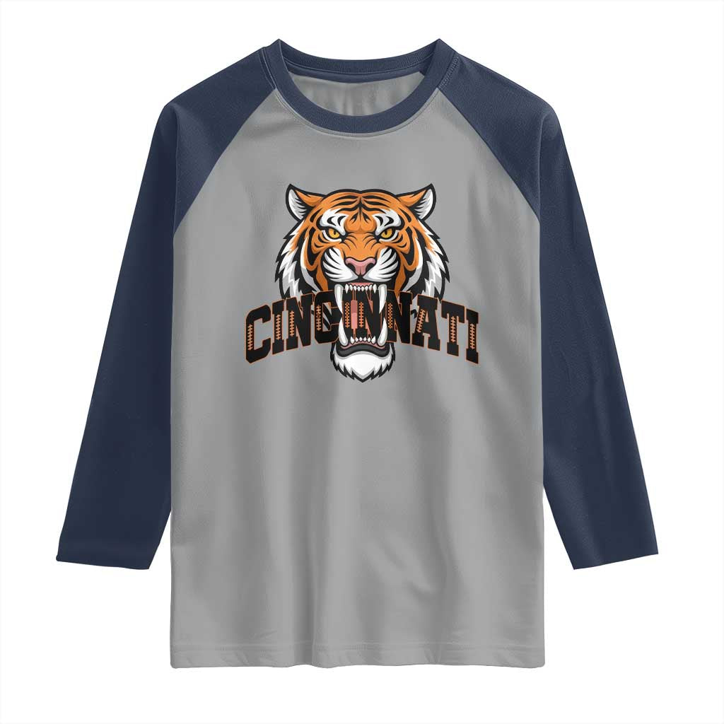 Roaring CFBT Game Day Fans Gift Raglan Shirt TS12 Sport Gray Navy Print Your Wear