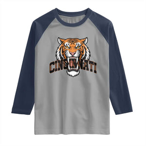 Roaring Cincinnati Tiger Football Raglan Shirt Game Day Fans Gift TS12 Sport Gray Navy Print Your Wear