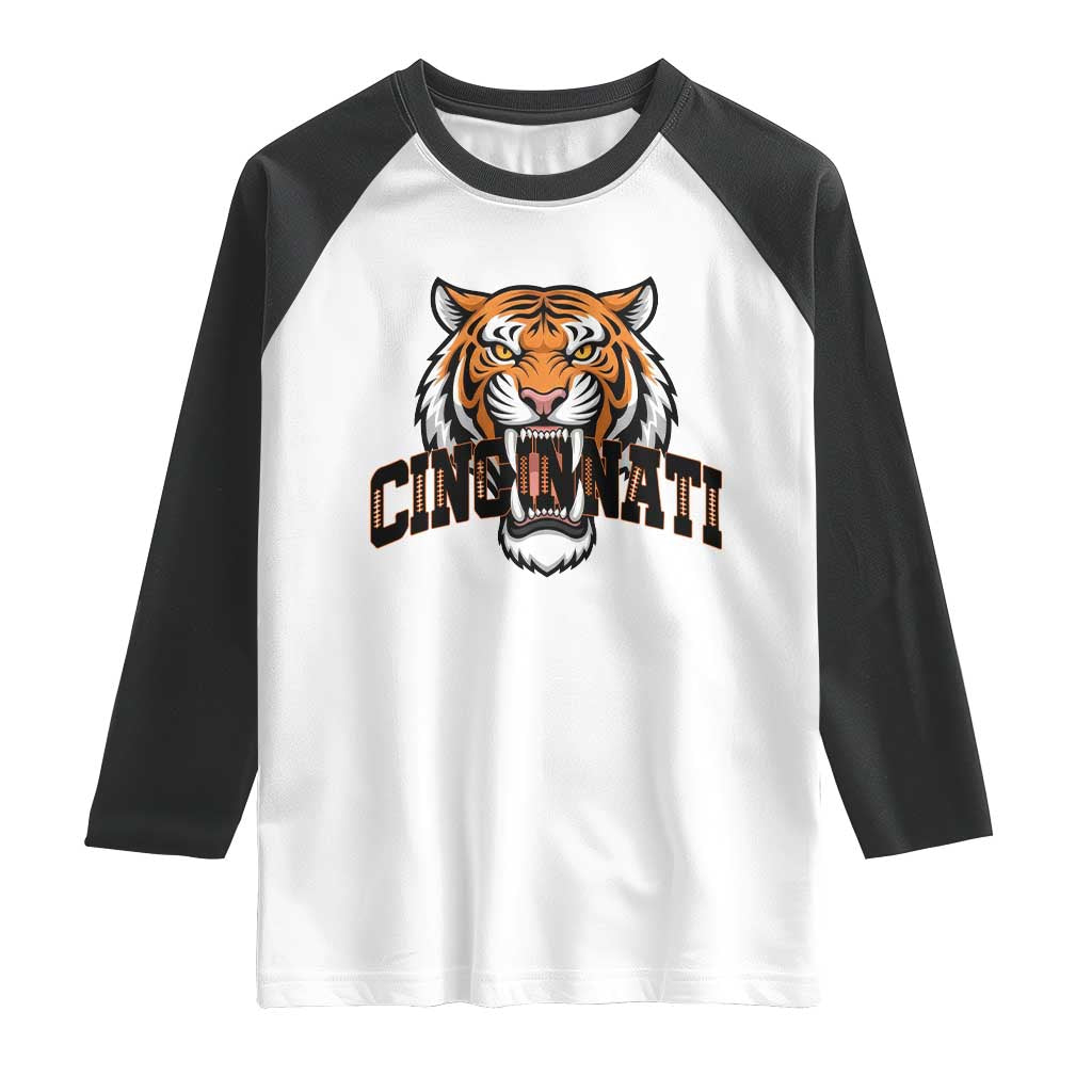 Roaring Cincinnati Tiger Football Raglan Shirt Game Day Fans Gift TS12 White Black Print Your Wear