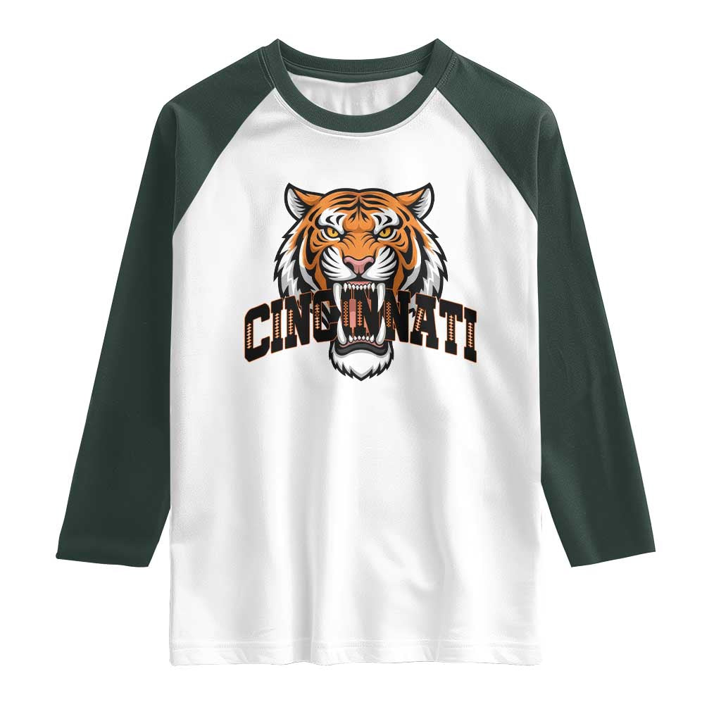 Roaring CFBT Game Day Fans Gift Raglan Shirt TS12 White Dark Forest Green Print Your Wear