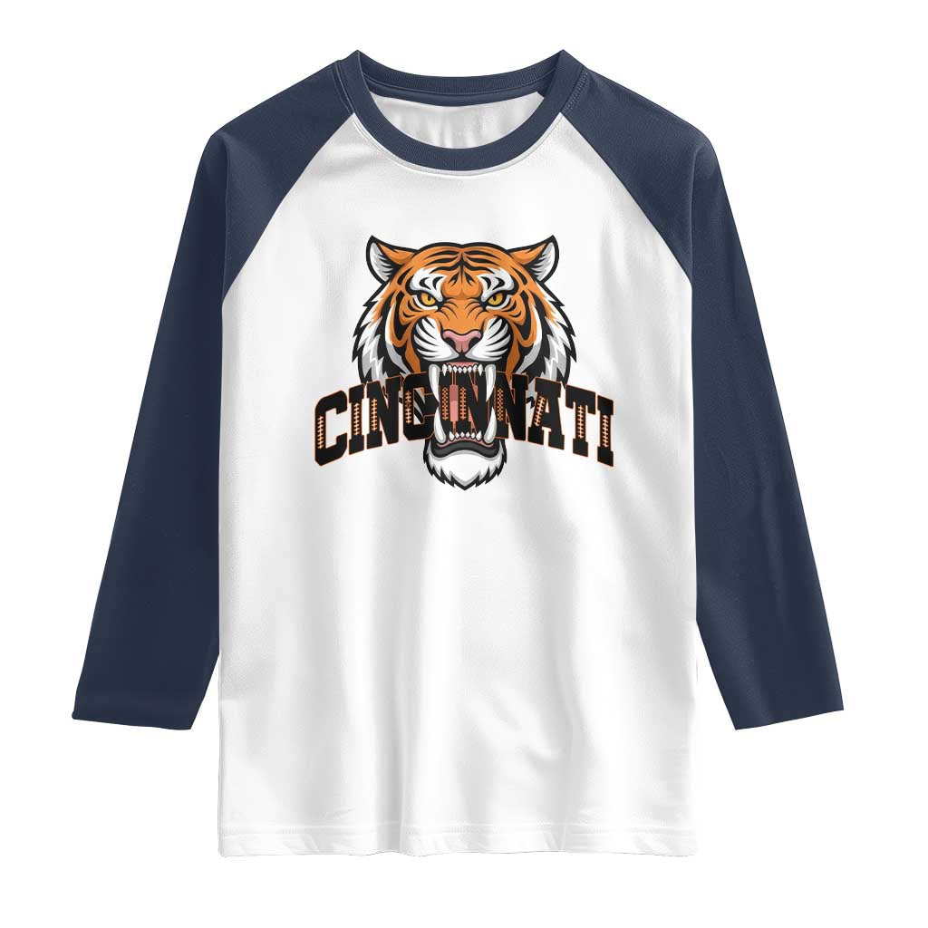 Roaring CFBT Game Day Fans Gift Raglan Shirt TS12 White Navy Print Your Wear