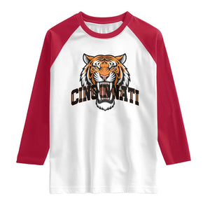 Roaring Cincinnati Tiger Football Raglan Shirt Game Day Fans Gift TS12 White Red Print Your Wear