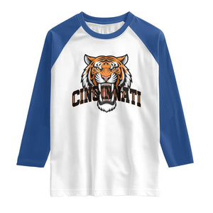 Roaring Cincinnati Tiger Football Raglan Shirt Game Day Fans Gift TS12 White Royal Print Your Wear
