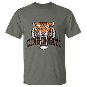 Roaring Cincinnati Tiger Football T Shirt Game Day Fans Gift TS12 Military Green Print Your Wear