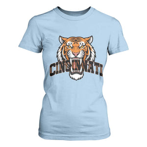 Roaring Cincinnati Tiger Football T Shirt For Women Game Day Fans Gift TS12 Light Blue Print Your Wear