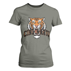 Roaring Cincinnati Tiger Football T Shirt For Women Game Day Fans Gift TS12 Military Green Print Your Wear
