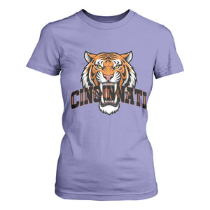 Roaring Cincinnati Tiger Football T Shirt For Women Game Day Fans Gift TS12 Violet Print Your Wear