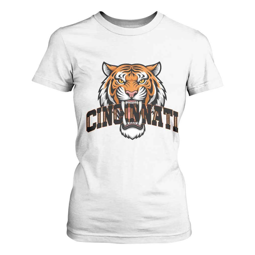 Roaring Cincinnati Tiger Football T Shirt For Women Game Day Fans Gift TS12 White Print Your Wear