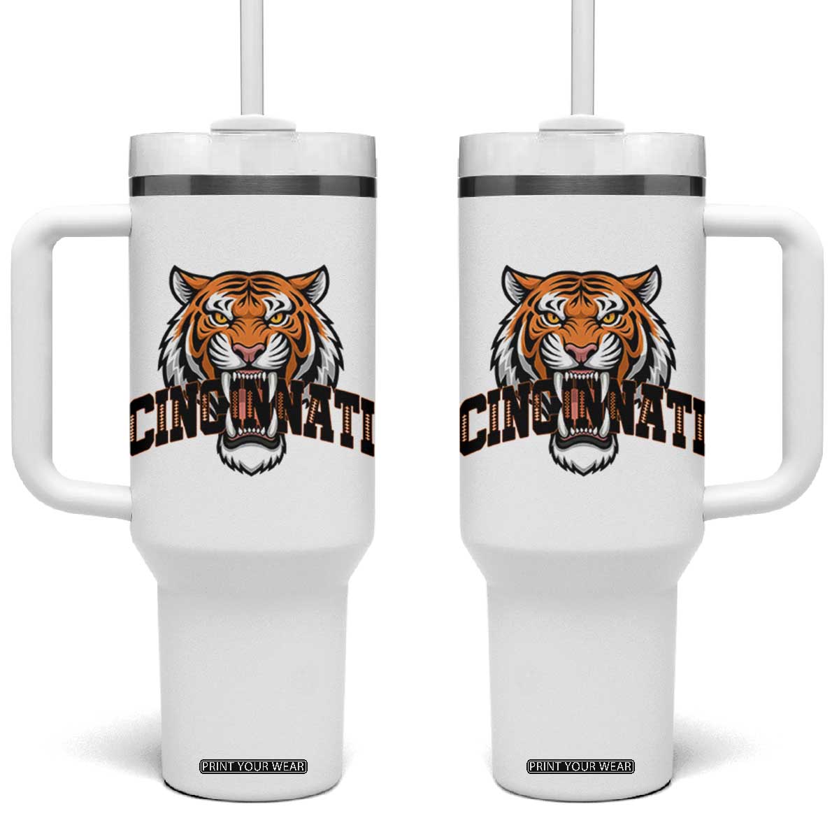 Roaring Cincinnati Tiger Football Tumbler With Handle Game Day Fans Gift TS12 One Size: 40 oz White Print Your Wear