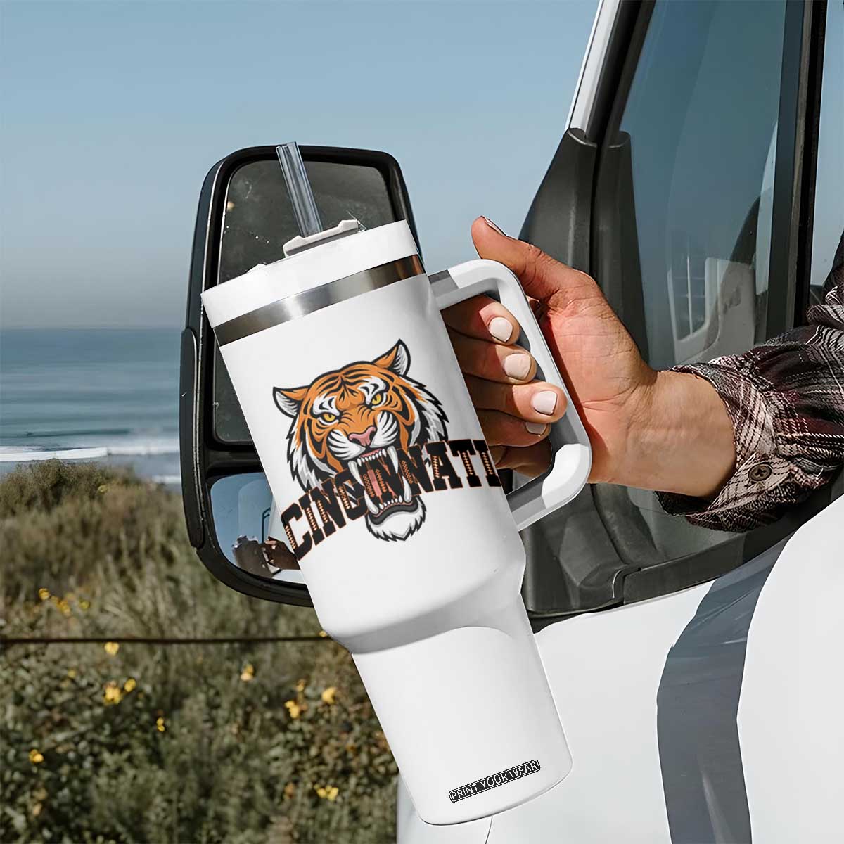 Roaring Cincinnati Tiger Football Tumbler With Handle Game Day Fans Gift TS12 Print Your Wear