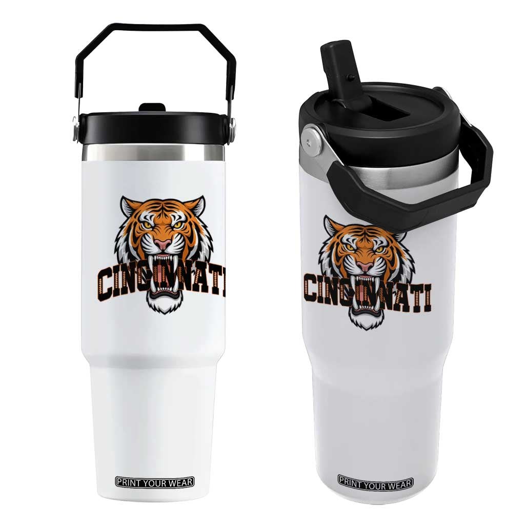 Roaring Cincinnati Tiger Football Flip Straw Tumbler Game Day Fans Gift TS12 One Size: 30 oz White Print Your Wear