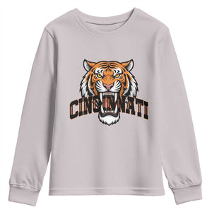 Roaring Cincinnati Tiger Football Youth Sweatshirt Game Day Fans Gift TS12 Ice Gray Print Your Wear