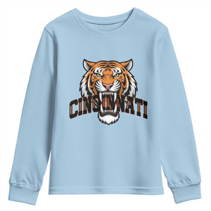Roaring Cincinnati Tiger Football Youth Sweatshirt Game Day Fans Gift TS12 Light Blue Print Your Wear