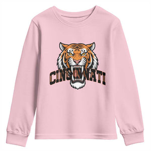 Roaring Cincinnati Tiger Football Youth Sweatshirt Game Day Fans Gift TS12 Light Pink Print Your Wear