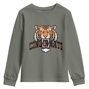 Roaring Cincinnati Tiger Football Youth Sweatshirt Game Day Fans Gift TS12 Military Green Print Your Wear