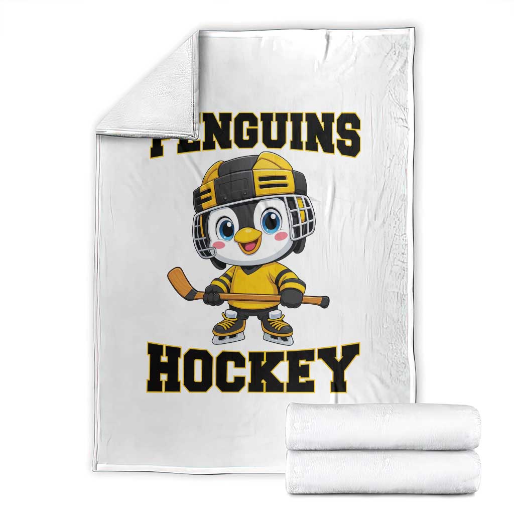 Funny Penguin Playing Ice Hockey Throw Blanket Winter Sports Gift TS12 White Print Your Wear