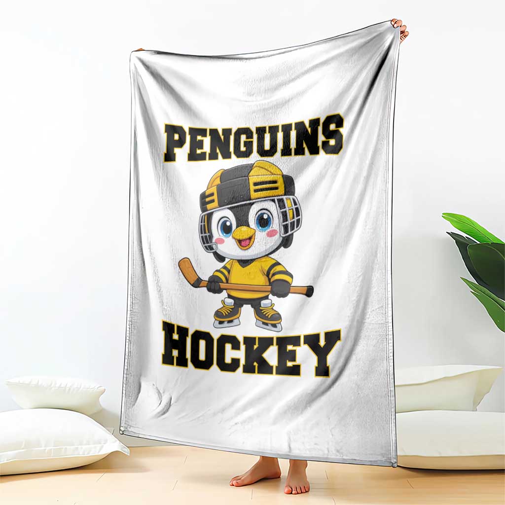 Funny Penguin Playing Ice Hockey Throw Blanket Winter Sports Gift TS12 Print Your Wear