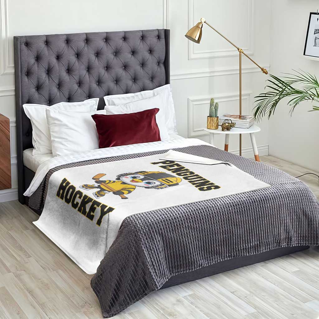 Funny Penguin Playing Ice Hockey Throw Blanket Winter Sports Gift TS12 Print Your Wear