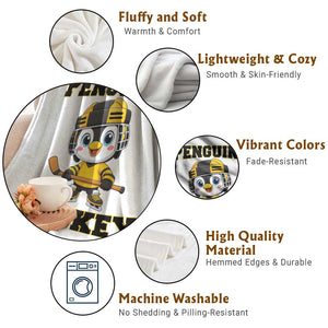 Funny Penguin Playing Ice Hockey Throw Blanket Winter Sports Gift TS12 Print Your Wear