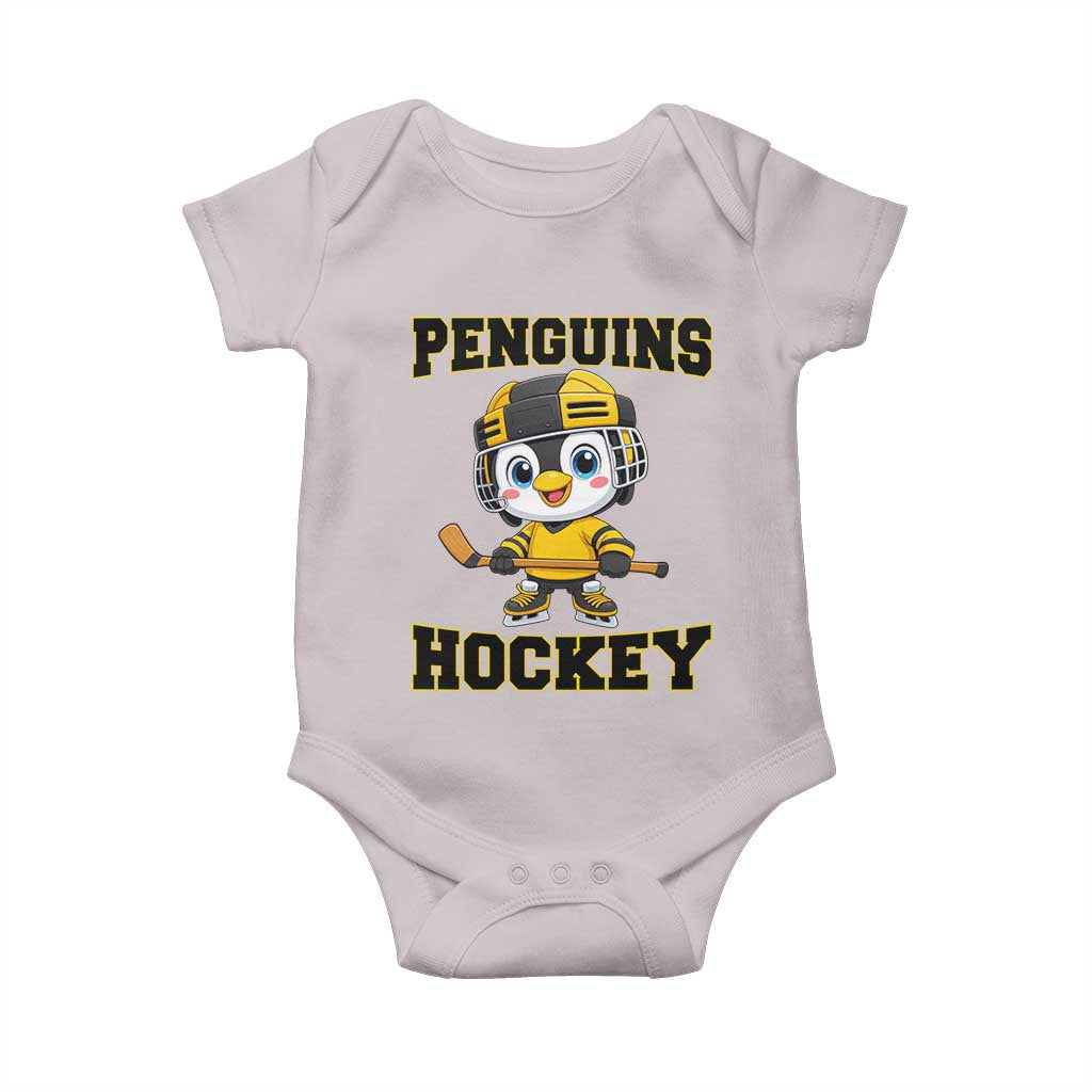 Funny Penguin Playing Ice Hockey Baby Onesie Winter Sports Gift TS12 Ice Gray Print Your Wear