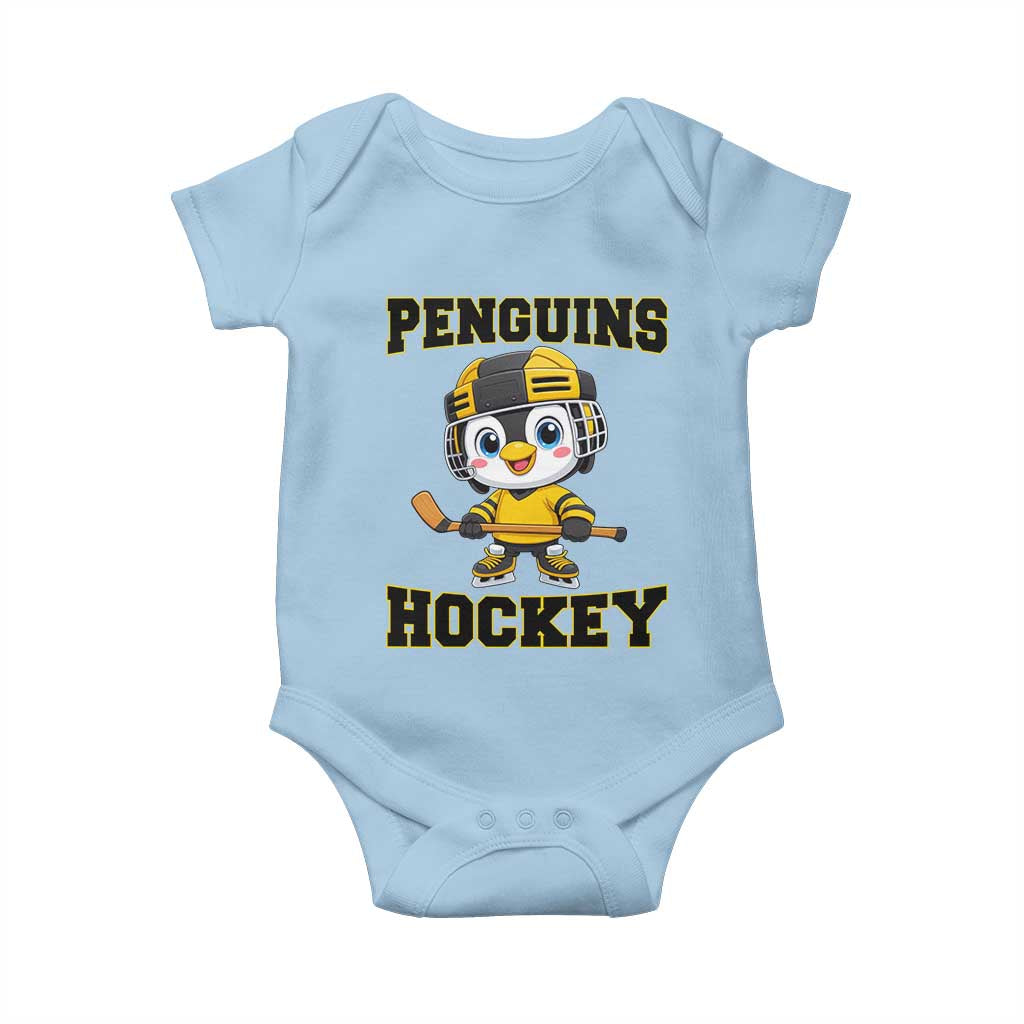 Funny Penguin Playing Ice Hockey Baby Onesie Winter Sports Gift TS12 Light Blue Print Your Wear