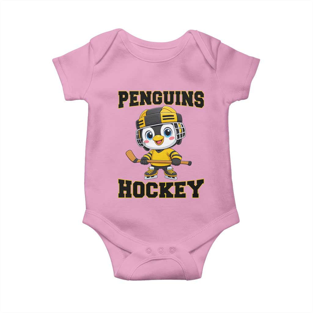 Funny Penguin Playing Ice Hockey Baby Onesie Winter Sports Gift TS12 Light Pink Print Your Wear