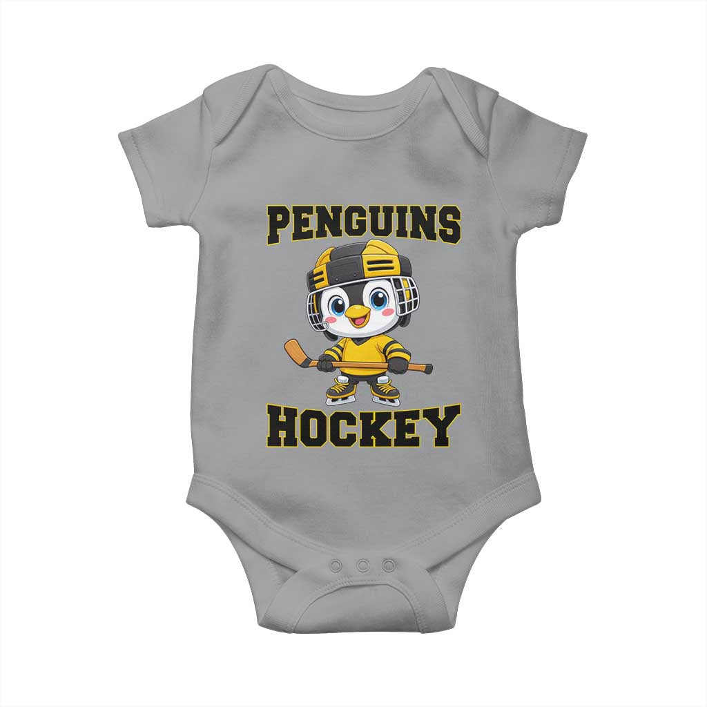 Funny Penguin Playing Ice Hockey Baby Onesie Winter Sports Gift TS12 Sport Gray Print Your Wear