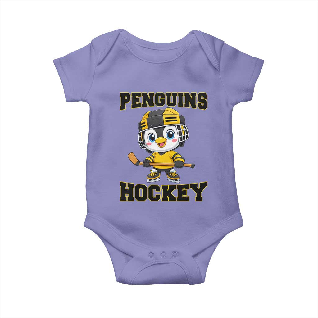 Funny Penguin Playing Ice Hockey Baby Onesie Winter Sports Gift TS12 Violet Print Your Wear