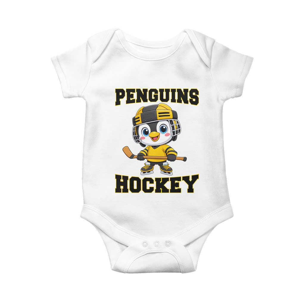 Funny Penguin Playing Ice Hockey Baby Onesie Winter Sports Gift TS12 White Print Your Wear