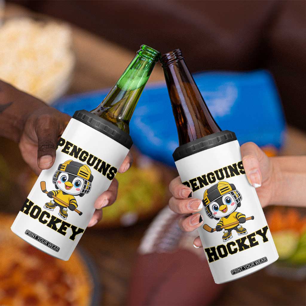 Funny Penguin Playing Ice Hockey 4 in 1 Can Cooler Tumbler Winter Sports Gift TS12 Print Your Wear