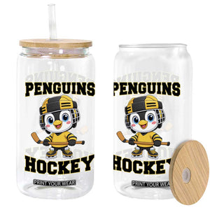 Funny Penguin Playing Ice Hockey Glass Can Winter Sports Gift TS12 Print Your Wear
