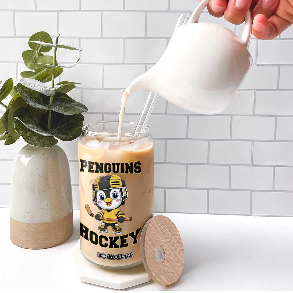Funny Penguin Playing Ice Hockey Glass Can Winter Sports Gift TS12 Print Your Wear