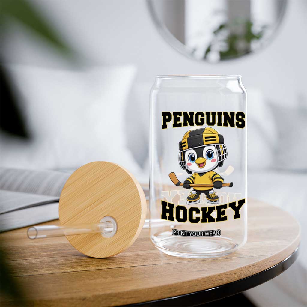 Funny Penguin Playing Ice Hockey Glass Can Winter Sports Gift TS12 Print Your Wear