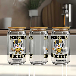 Funny Penguin Playing Ice Hockey Glass Can Winter Sports Gift TS12 Print Your Wear