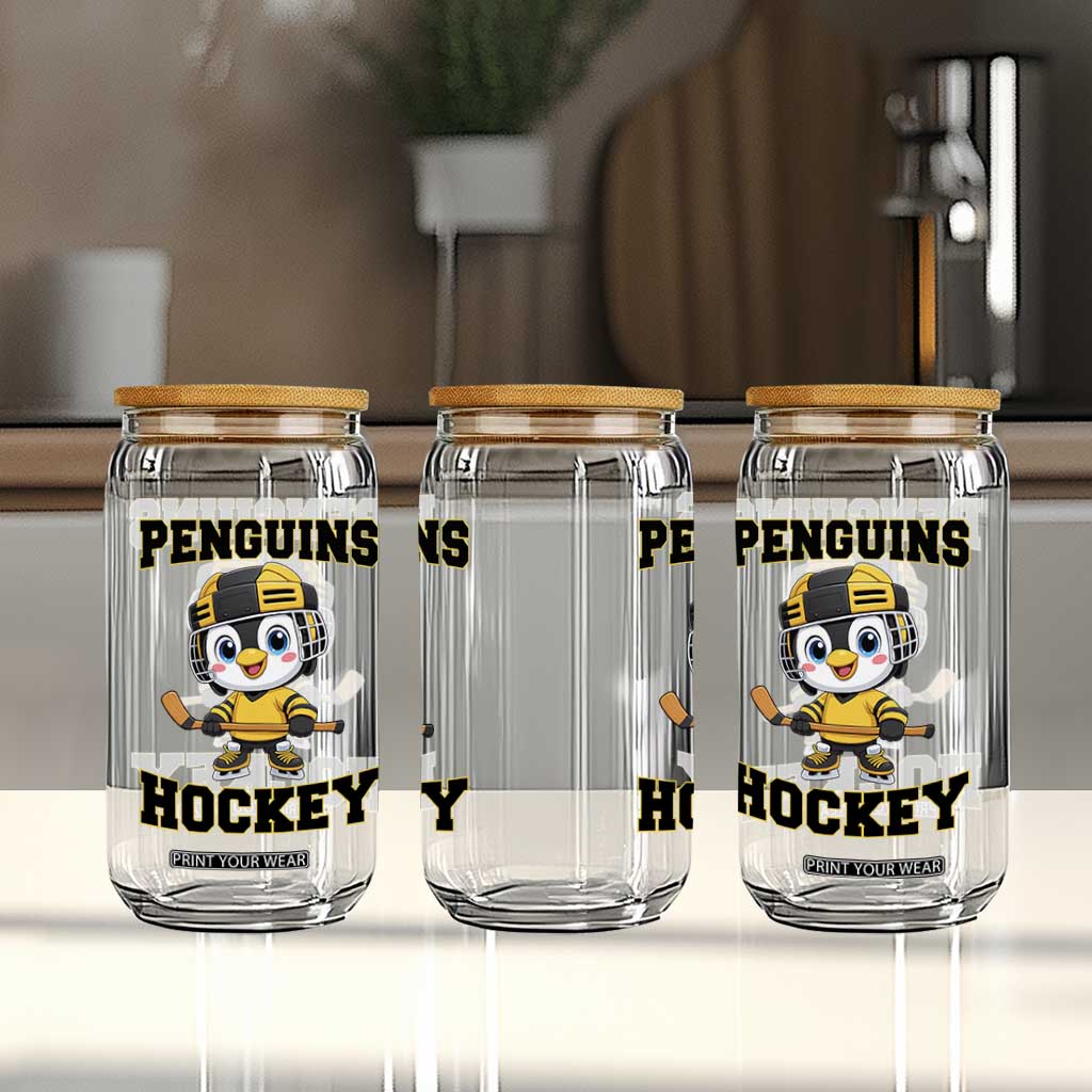 Funny Penguin Playing Ice Hockey Glass Can Winter Sports Gift TS12 Print Your Wear