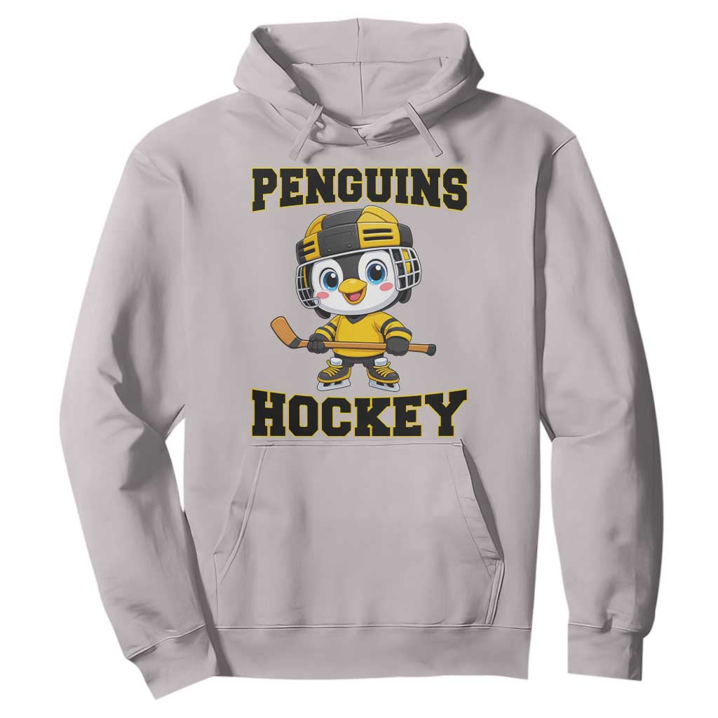 Funny Penguin Playing Ice Hockey Hoodie Winter Sports Gift TS12 Ice Gray Print Your Wear